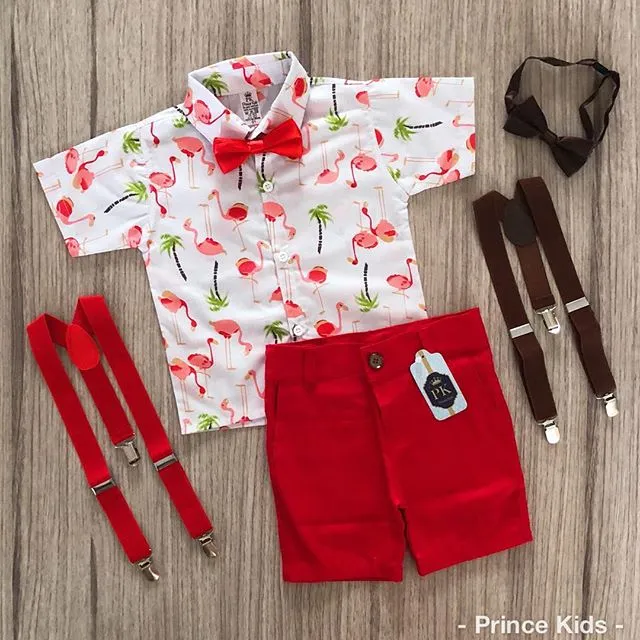 Baby Boys Clothing Set, Single Breasted Shirt + Plain Shorts + Bow Tie