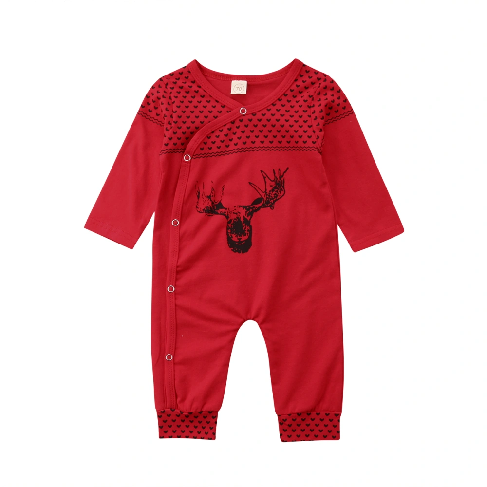 Spring Autumn Romper, Long Sleeve Deer Print Patchwork Bodysuit