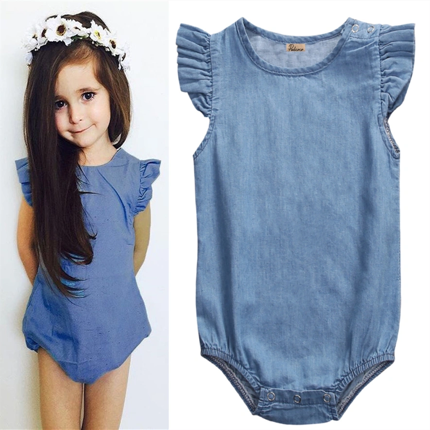 Girls Fly Sleeve Romper, Solid Color Jumpsuit, Sleeveless One-piece Bodysuit