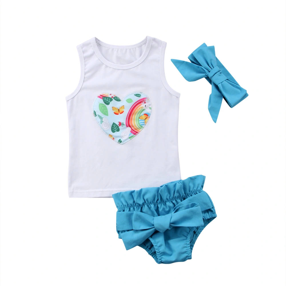 Baby's Sleeveless Heart Vest with Solid Color Shorts and Headband