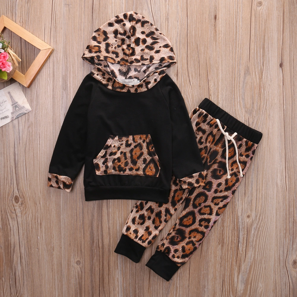 Baby 2PCS Outfit Set, Long Sleeve Hoodie Top, Long Leopard Pants Set