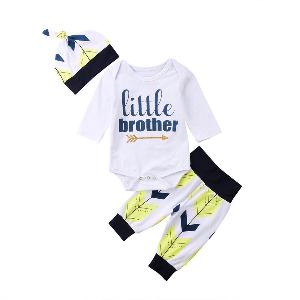 Baby Boy 3PCS Outfit Set Long Sleeve Letter Romper Long Arrow Pants Beanie Hat