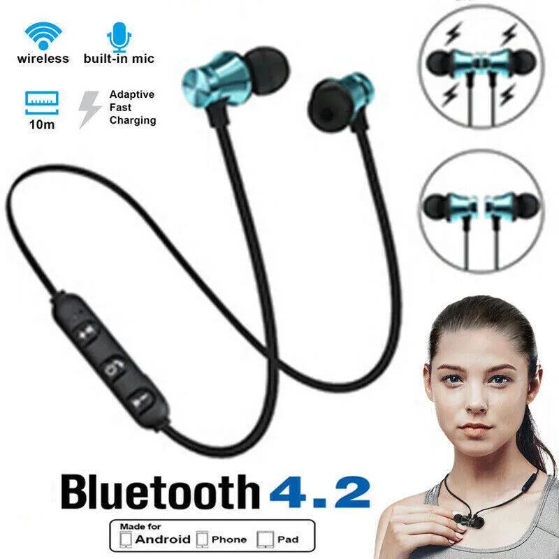 Metal Magnetic Wireless Bluetooth Earphone, Sports Headset Stereo Bass