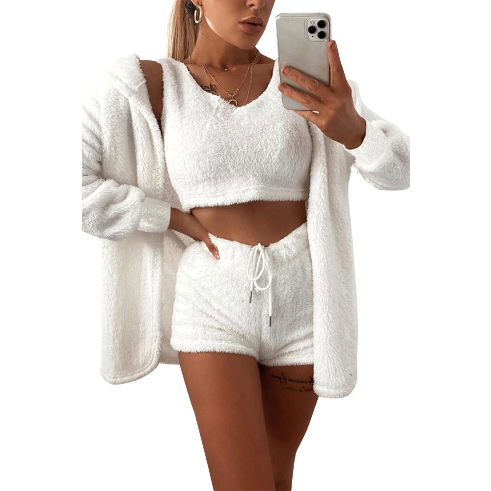 Women's Three Piece Suit Home Furnishing Lace Up Shorts Cardigan Loose Coat