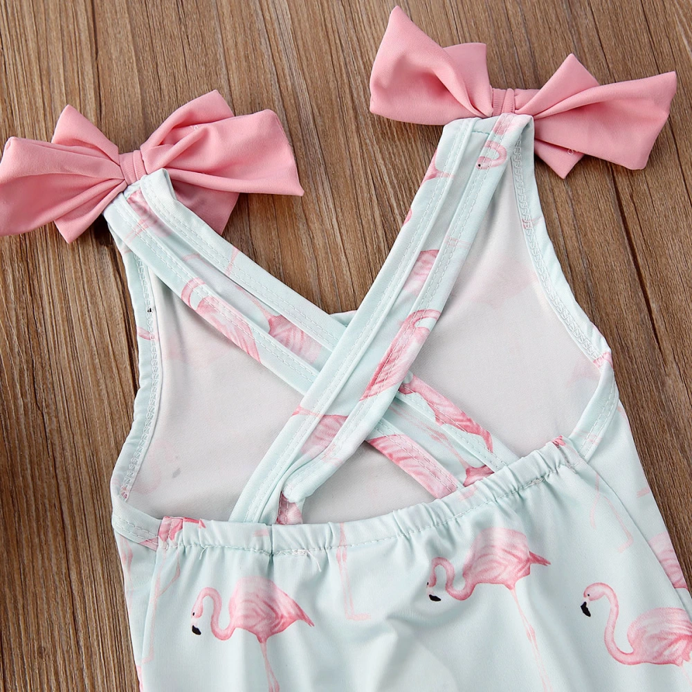 Baby Girls Swimwear Set Bowknot Backless One-piece Swimsuit+Ruffle Hat