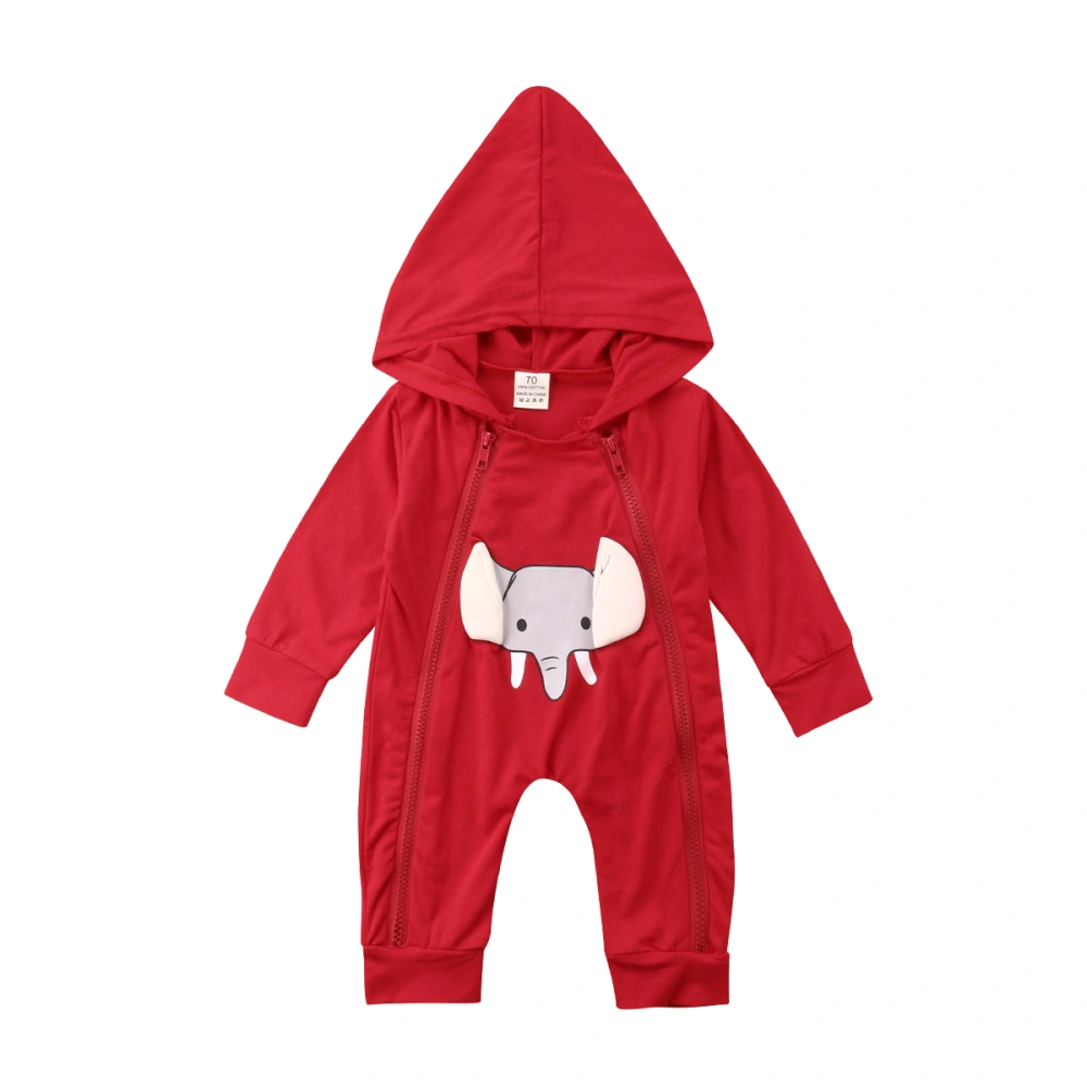 Infant Kids Unisex Romper, Cartoon Elephant Pattern Zipper Hooded Jumpsuit