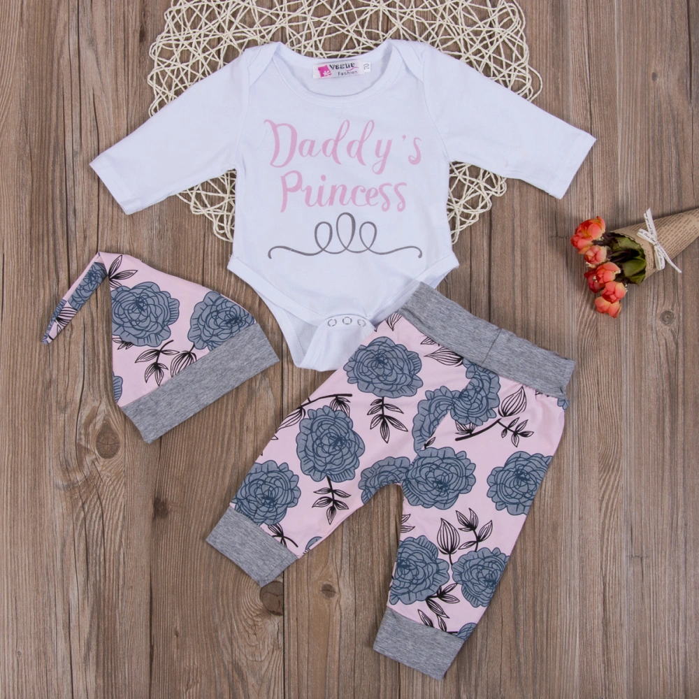 3Pcs Unisex Baby Clothing Sets Letter Print Romper Floral Pant Legging Hat