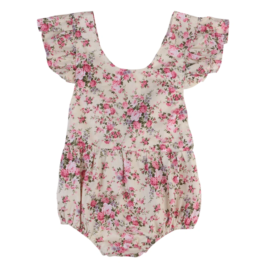 Baby Girl Summer Sleeveless Romper Floral Fly Sleeve Ruffle Backless Jumpsuit