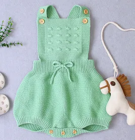 Baby's Knitted Romper, Button Crotch Sleeveless One Piece Jumpsuit