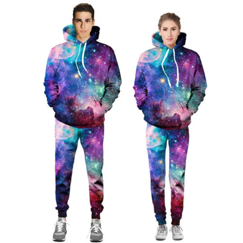 Adult Unisex Clothes Galaxy Long Sleeve Hoodie Tops, Long Straps Pants