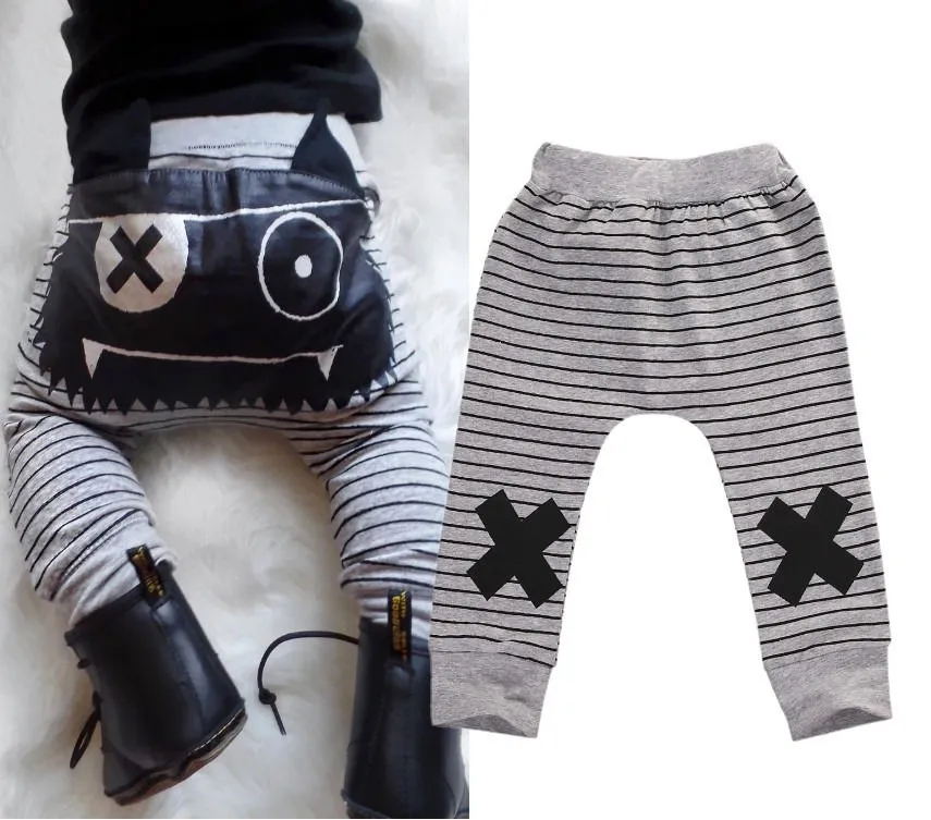 Baby Boys Girls Stripes Bottoms Monster Pattern Harem Pants Leggings