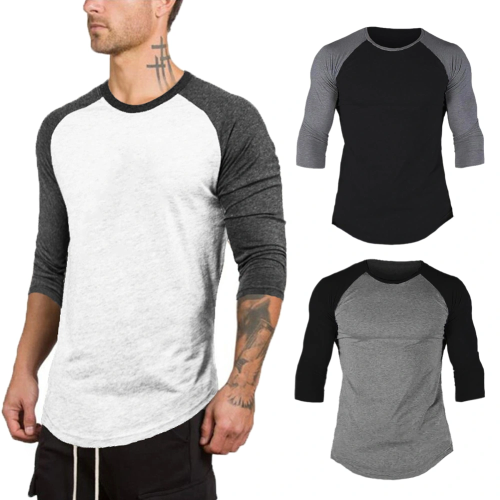 Men Raglan 3/4 Sleeve T-shirt, Round Neck Patchwork Summer Tops