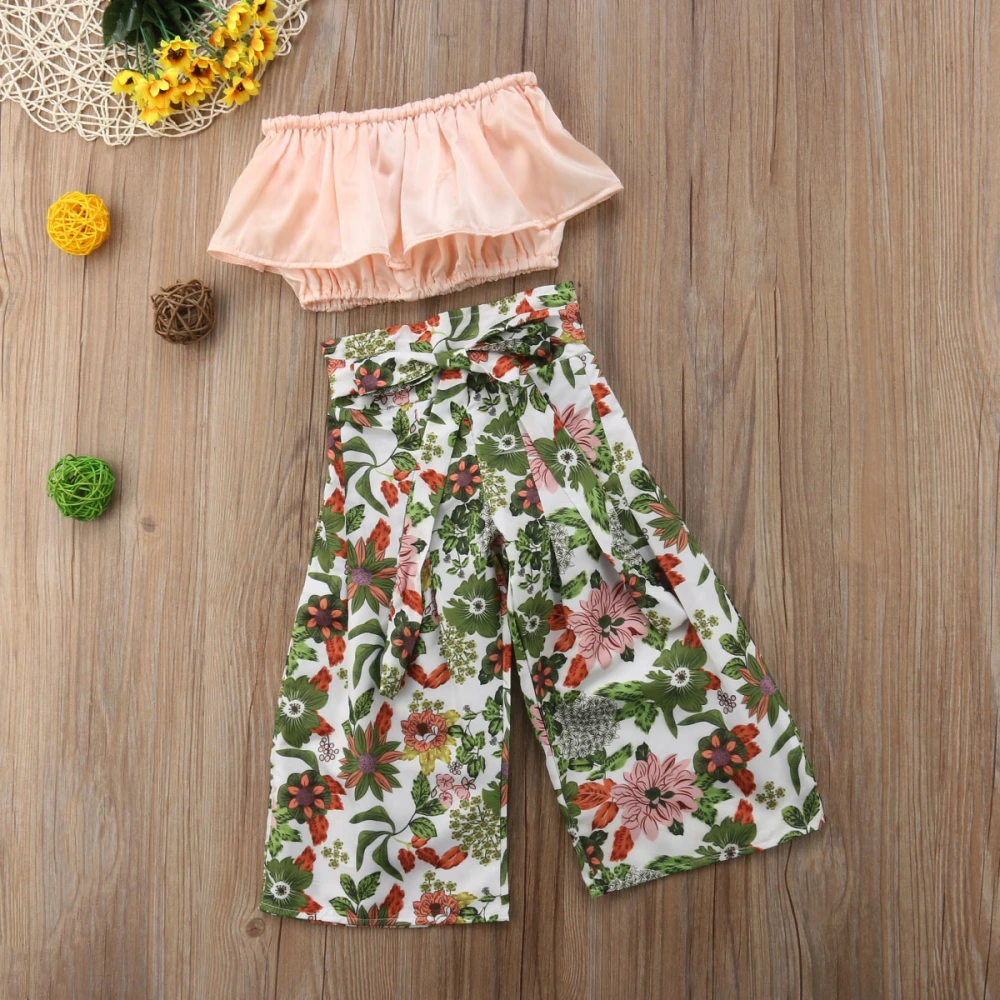 Baby Girls Summer Clothes Set Off Shoulder Tube Tops+Floral Wide Leg Pants