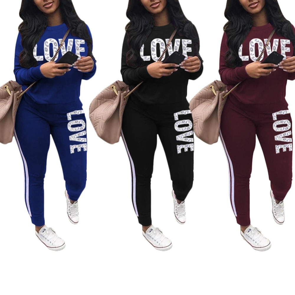 Women 2PCS Tracksuit Set, Long Sleeve Top, Long Slim Pants, Letter Sports Outfit