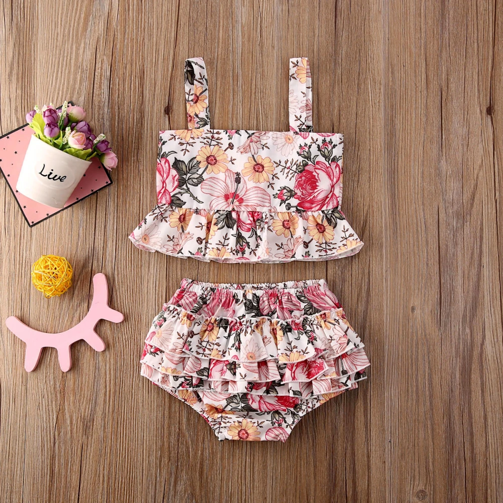 Kids Baby Girl Sleeveless Outfits Floral Halter Crop Tops Ruffles Flower Shorts