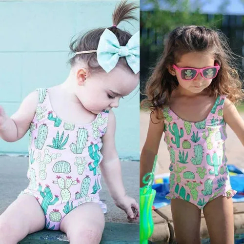 Baby Girl 2 Pieces Outfit, One-piece Bathing Suit with Headband Set