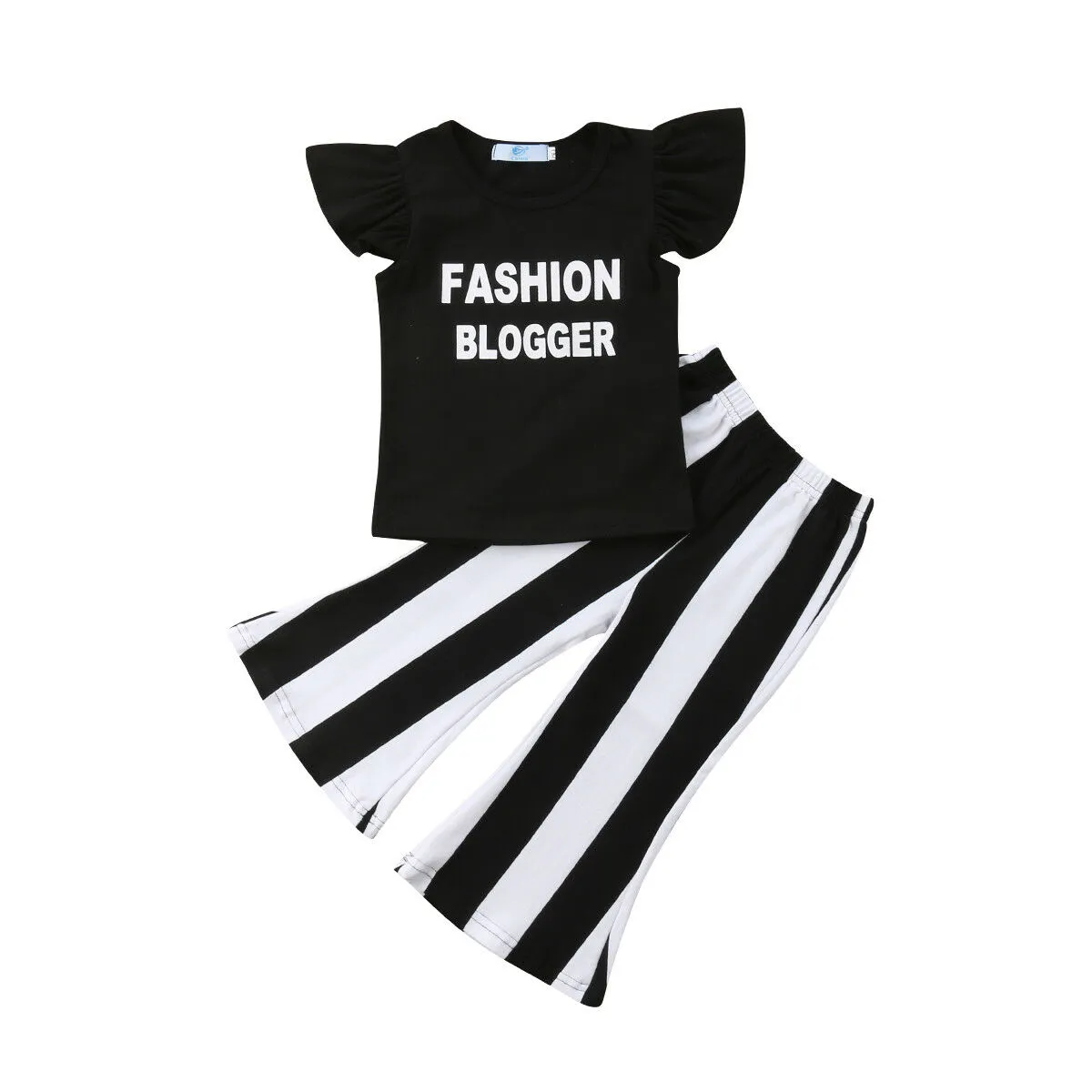Baby Girls Summer Clothes Set Letter Print Tops+Stripe Bell Bottom Pants