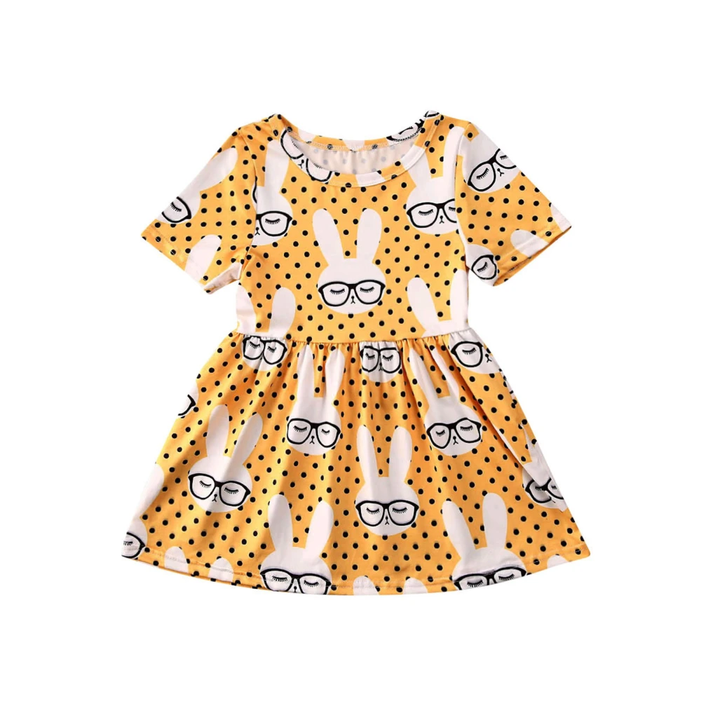 Baby Girls Cute Summer Skirt Polka Dot Rabbit Printed Short-Sleeves Dress