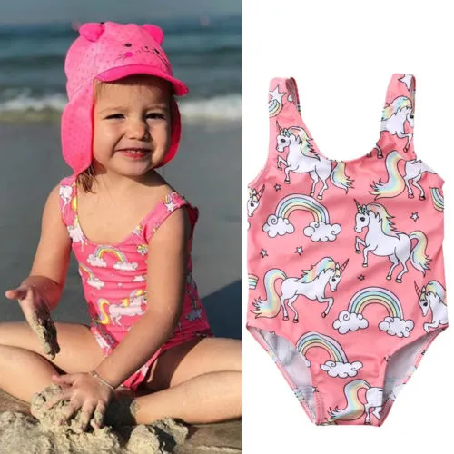 Girls One-piece Bikini, Rainbow Animal Print Swimwear, Sleeveless Swimsuit