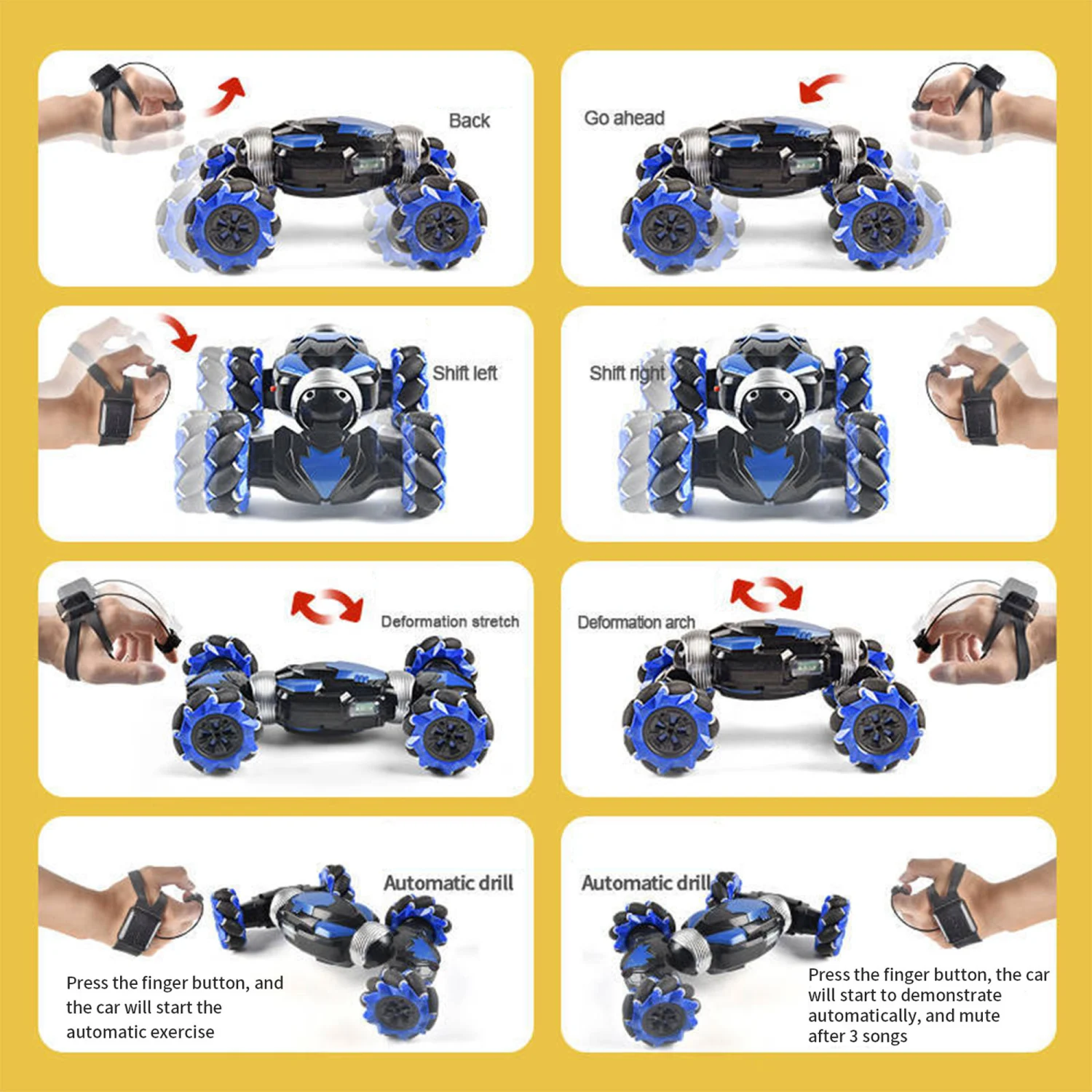 Remote Control Car Toy Set, Deformable Car with Watch Gesture Sensor