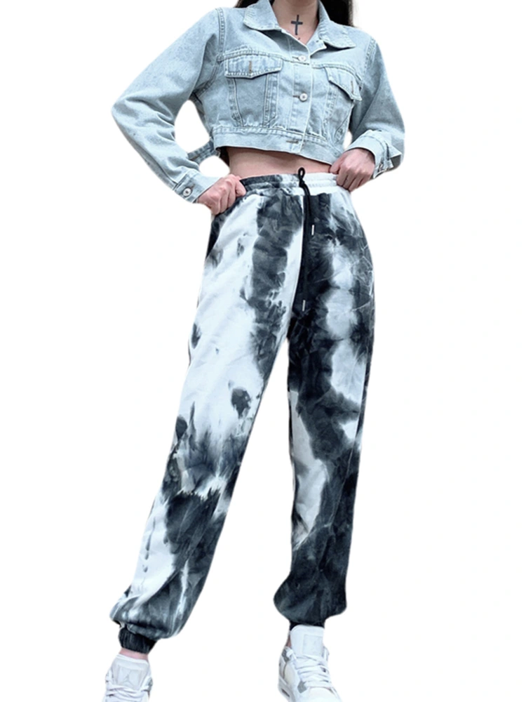 Women Jogger Pants, Fashionable Tie-dye High Waist Drawstring Pant with Pockets