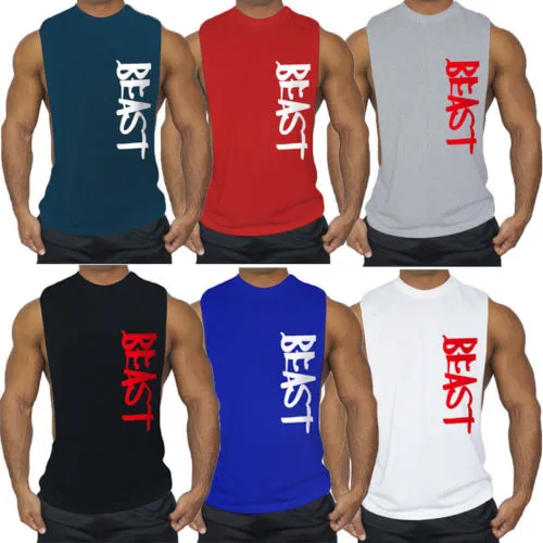 Men Fitness Tank Tops, Bodybuilding Muscle Vest, Letter Print T-shirt