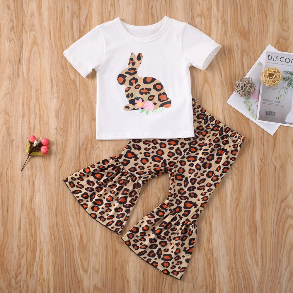 Girl 2 Pieces Easter Outfit, Bunny Print Tops + Leopard Print Pants