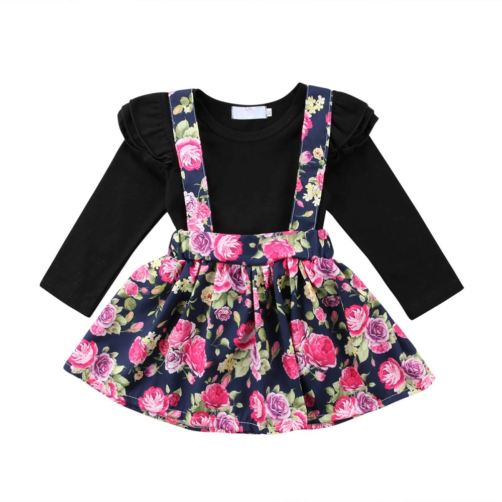 Girl 3 Piece Outfit, Solid Color Romper + Suspender Skirt + Headband