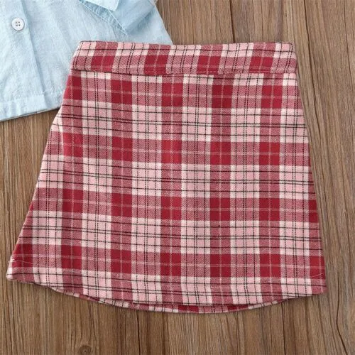 Summer Casual Kids Girls Suit, Long Mesh Sleeve Patchwork Tops+Skirt