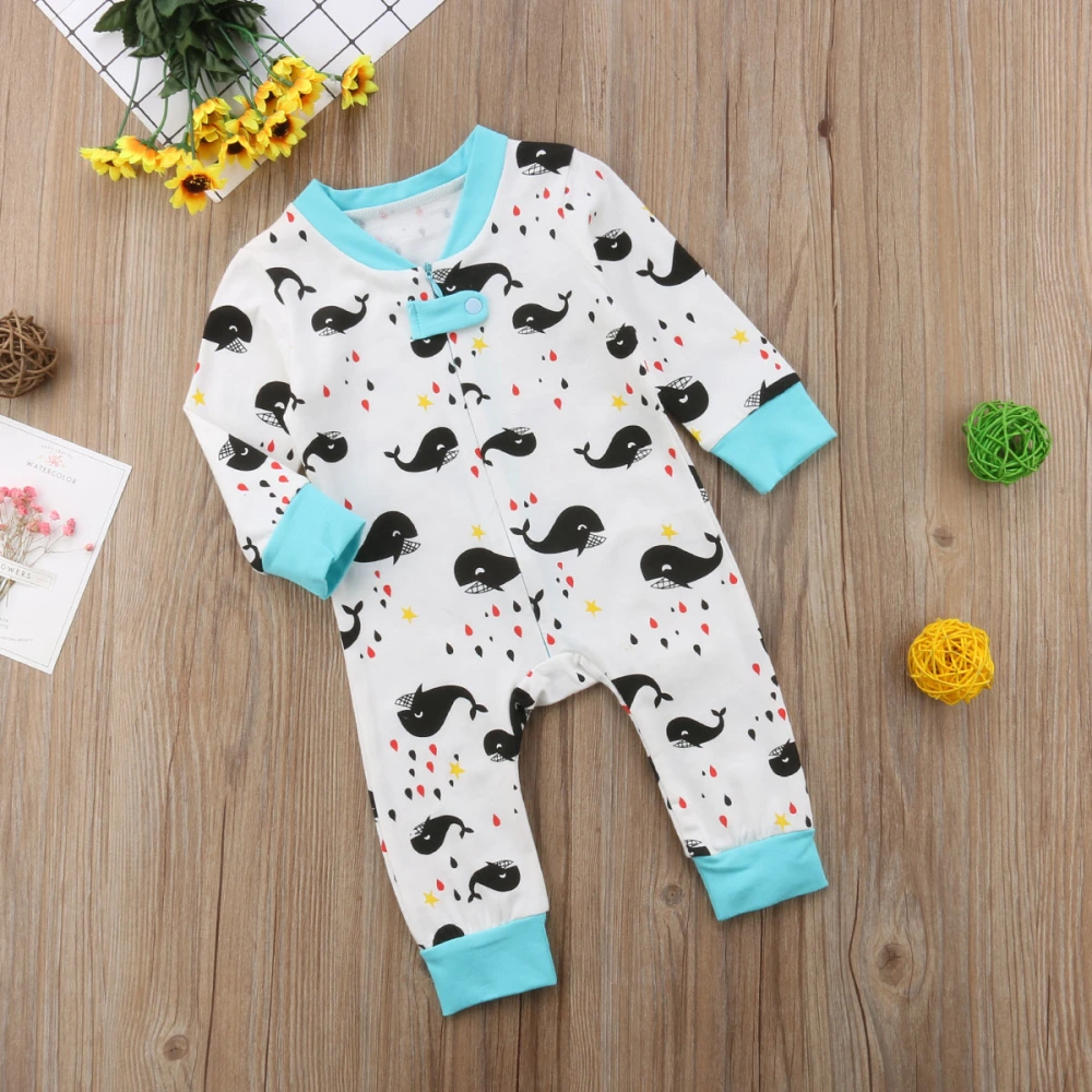 Toddler Boy Girl Bodysuit, Long Sleeve Cartoon Whale Printed Jumpsuit