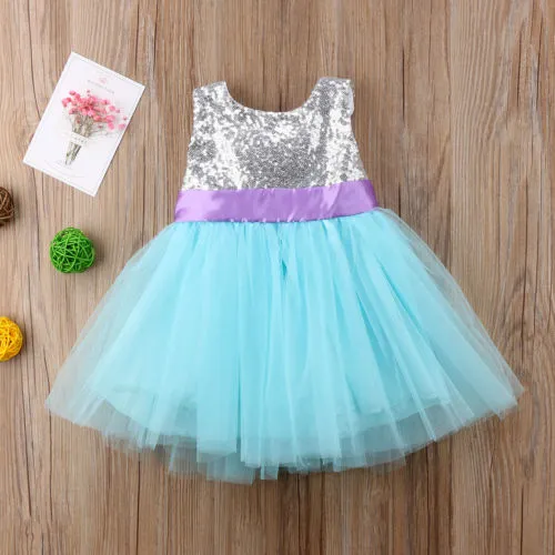 Kids Baby Girls Sleeveless Dress Sequins Multi-Layered Tulle Dress