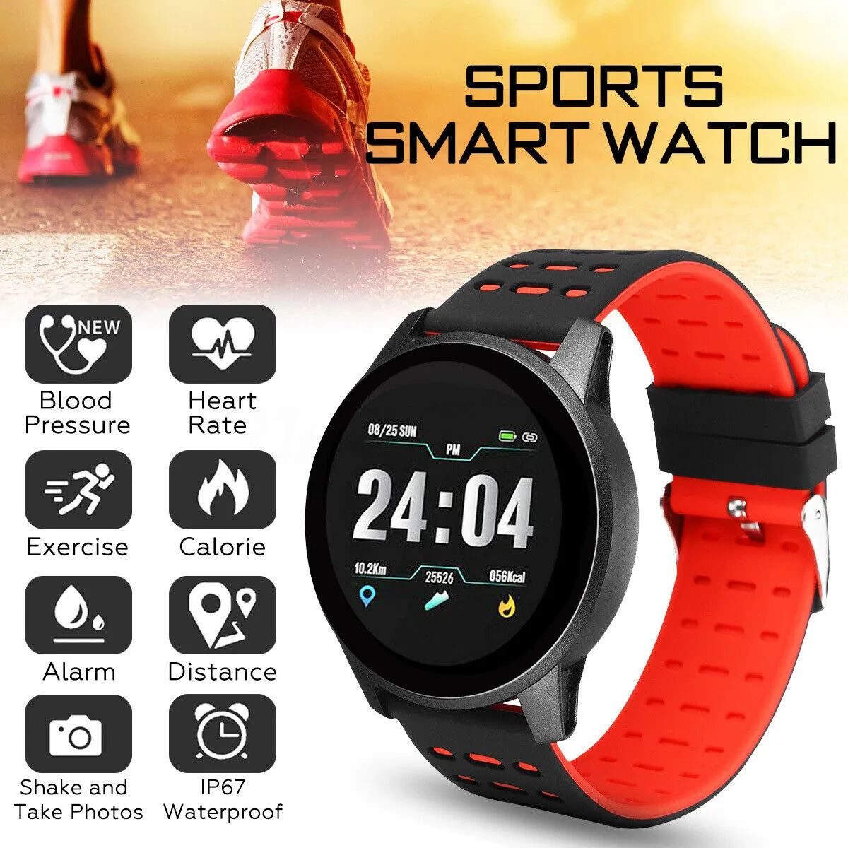 Waterproof Smart Watch, Sport Blood Pressure Heart Rate Monitor
