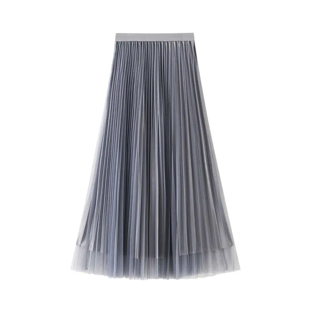 Women High Waist Long Skirts 2 Layers Tulle Mesh Solid Color Skirts