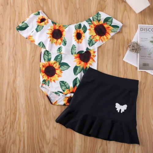 baby girls off shoulder tops and skirts outfits