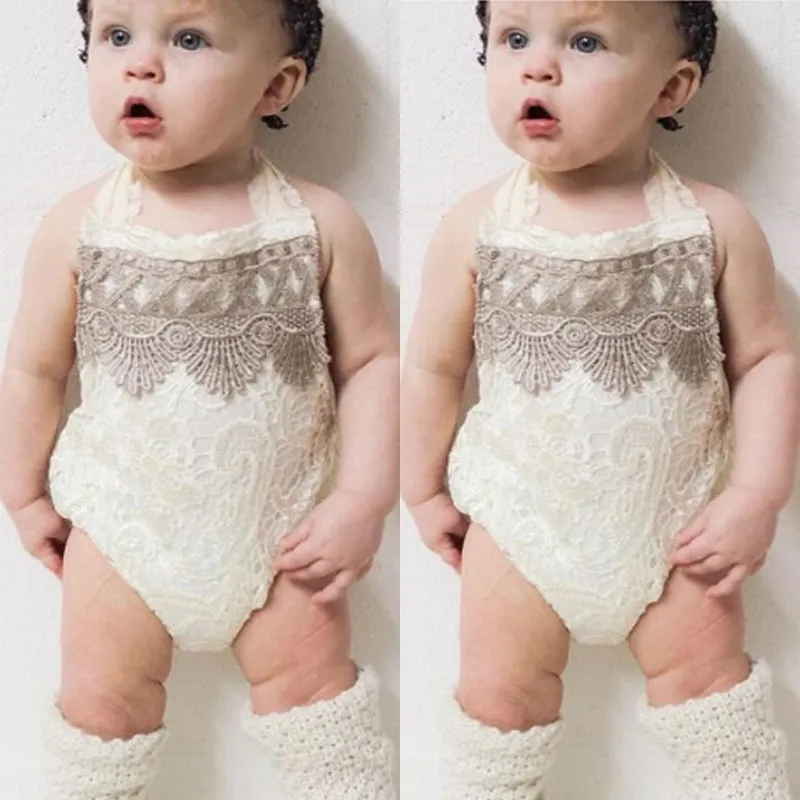 Baby Girls Clothes Sleeveless Lace Halter Romper One Piece Outfits