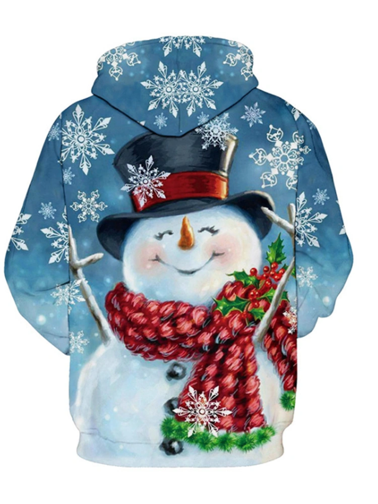 Christmas Snowman Printed Party Hooded Loose Front Pocket Top