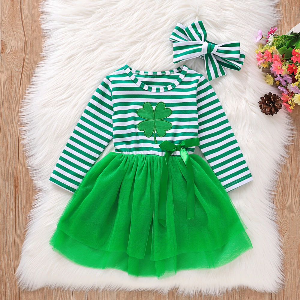 Baby St. Patrick's Day Outfits, Stripes Clover Print Tutu Dress + Hairband