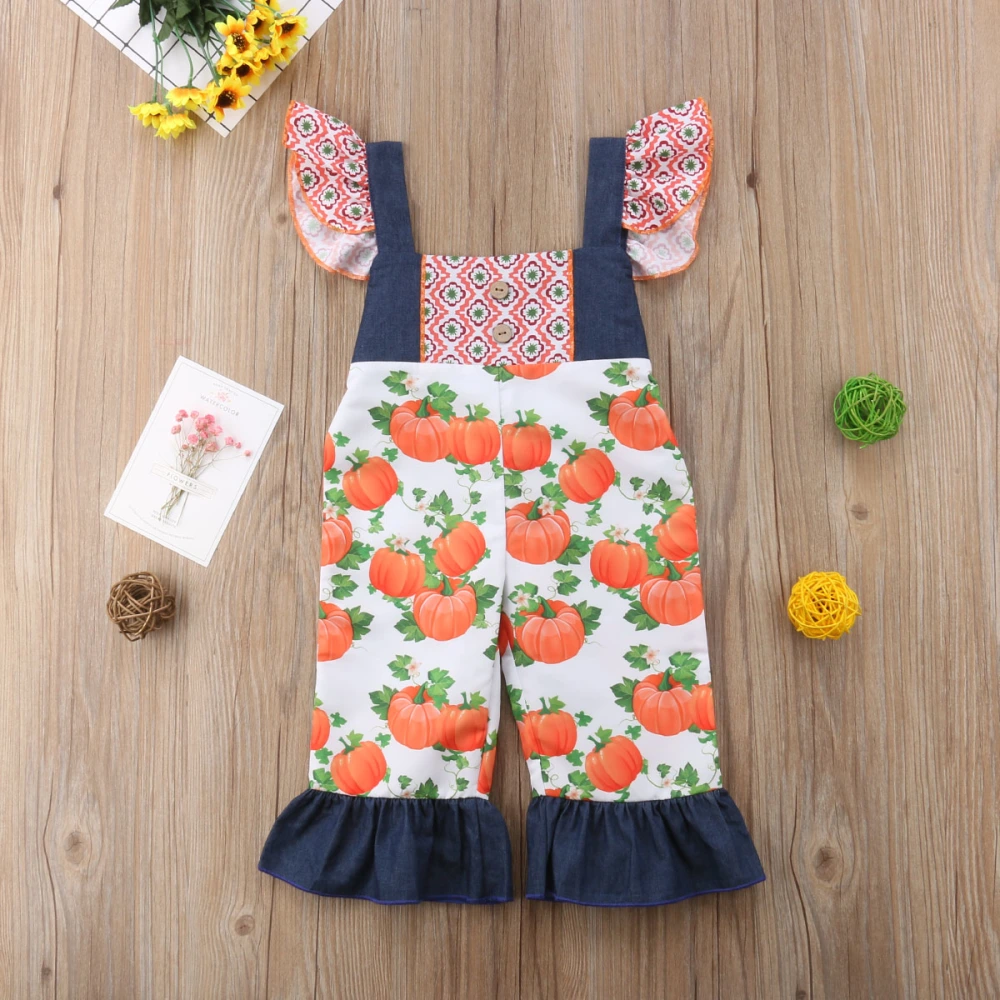 Halloween Baby Girls Summer Romper, Patchwork Bandage Loose Long Jumpsuit