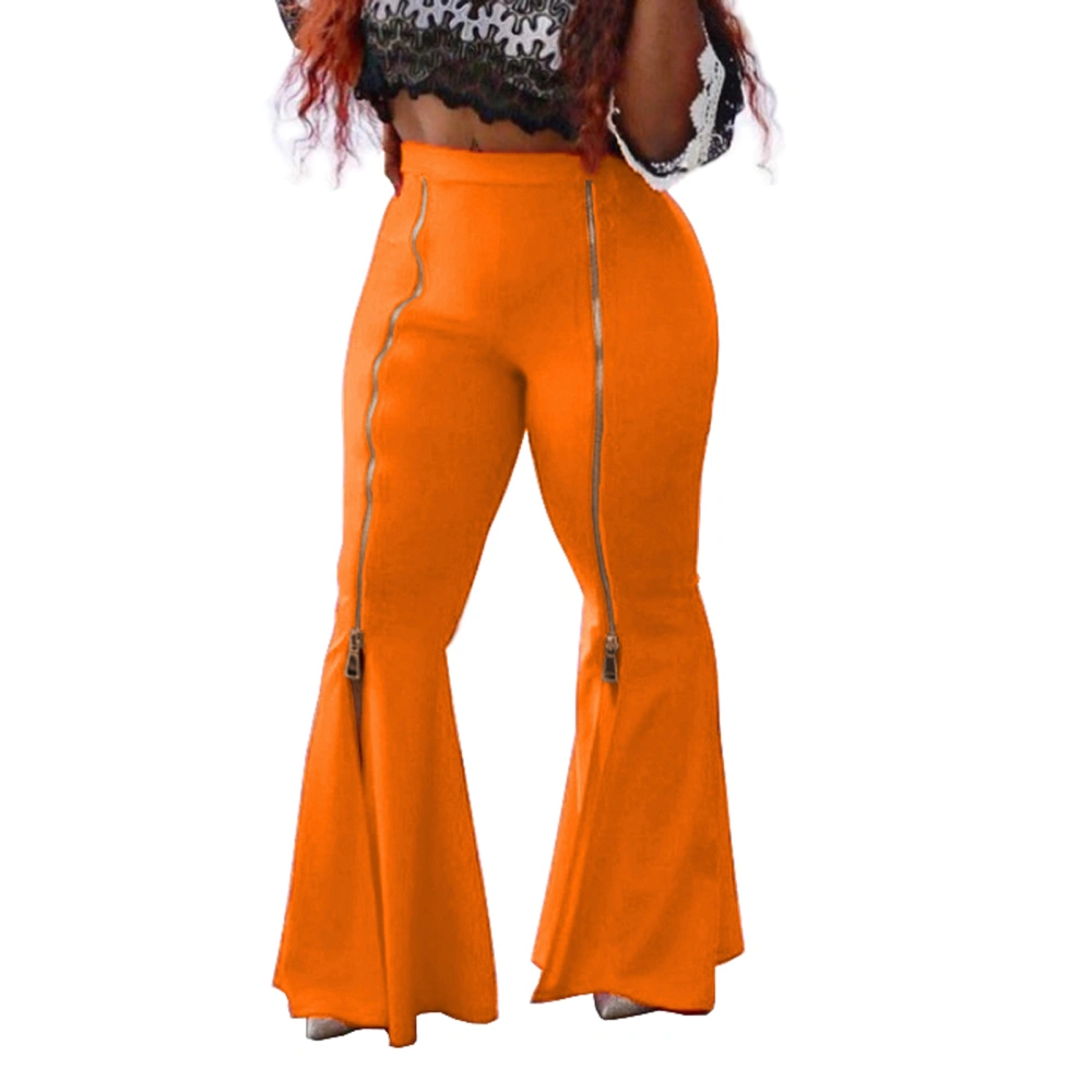 Zipper Split Falbala Bell-bottomed Wide Leg Pants, Sexy High Waist Trousers