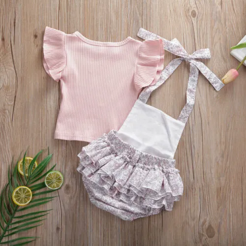 Children Round Collar Romper Suit, Girl's Tops Shirt Tutu Shorts Pants Set