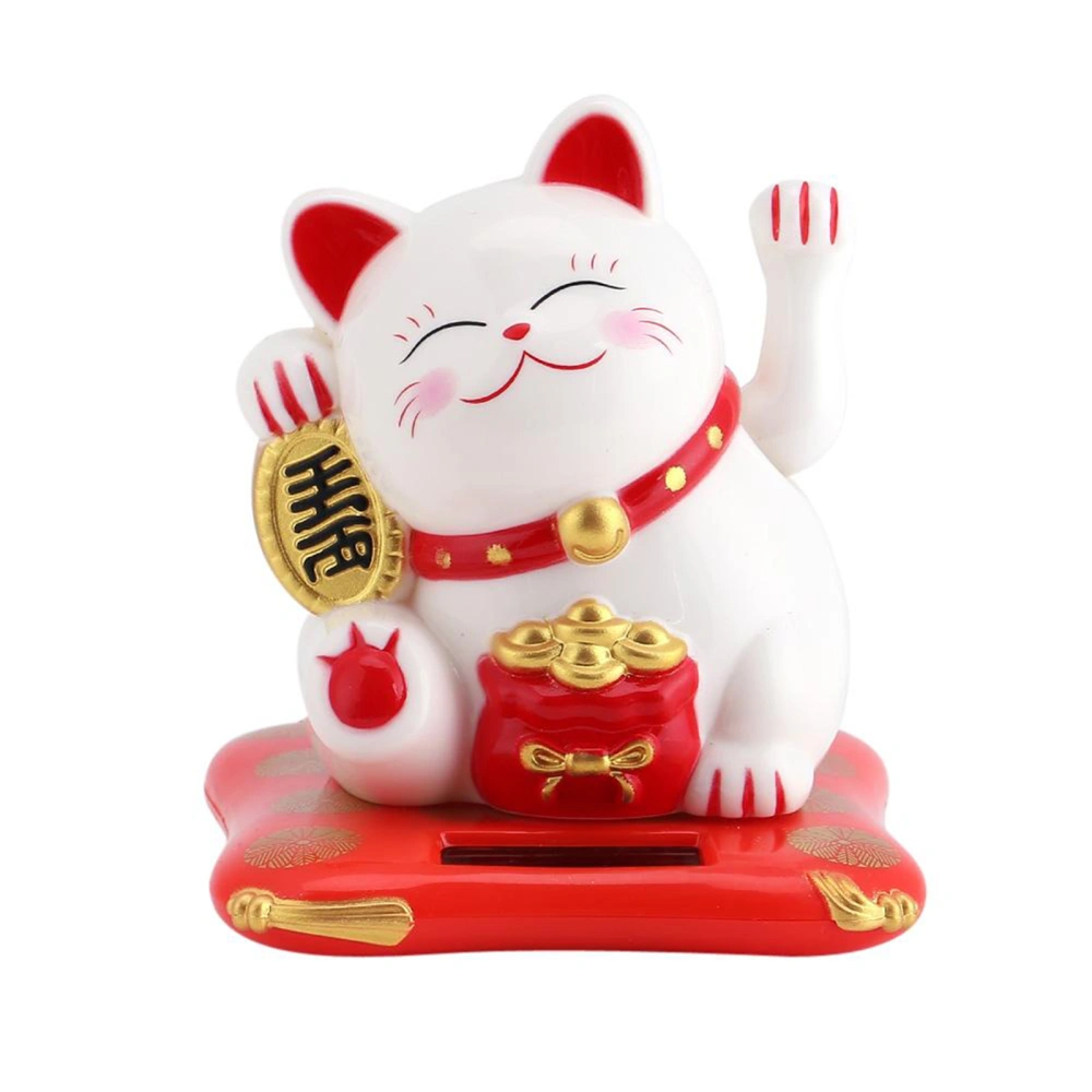 Solar Powered Fortune Cat, Cute Waving Hand Smiling Cat with Base