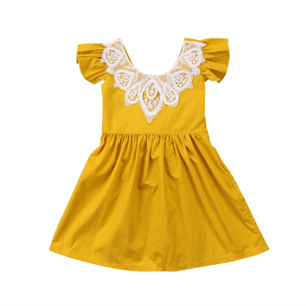 Baby Girl Summer Dress, Ruffle Sleeve Lace Hollow Back Tie Dress