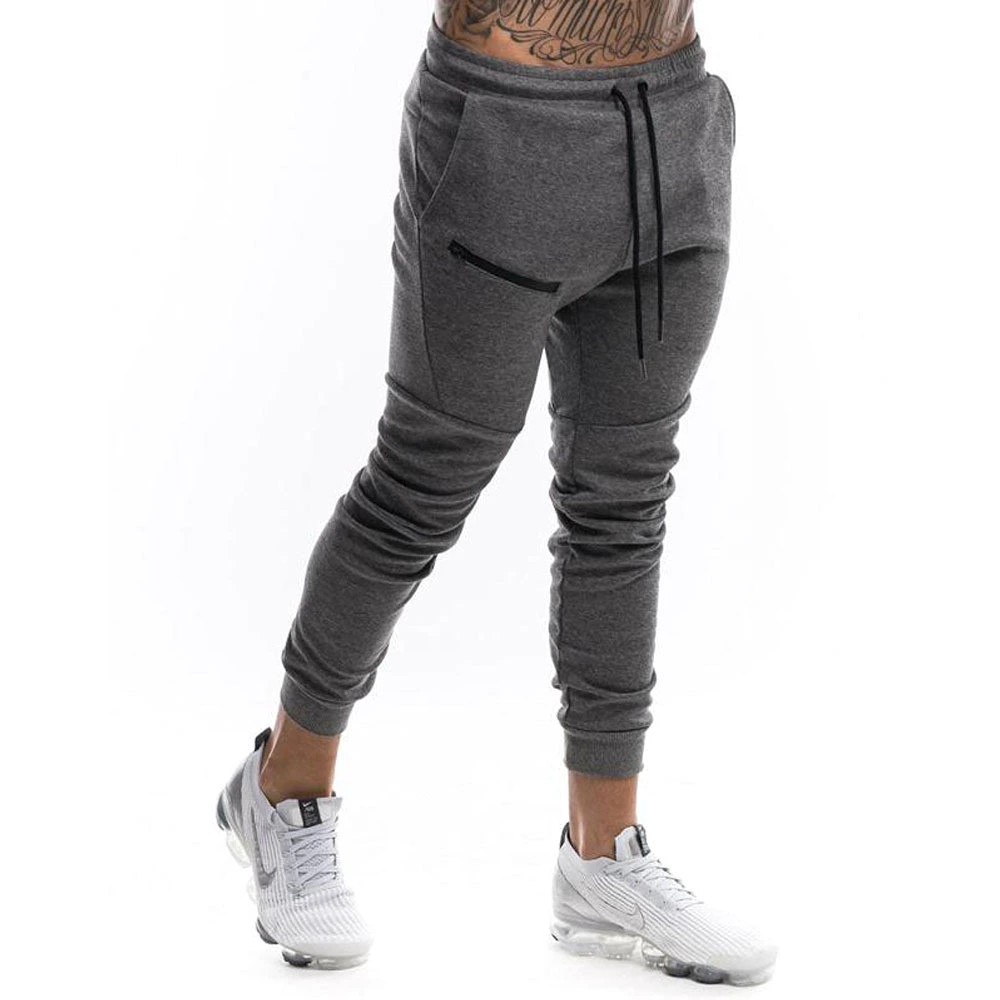 Men's Solid Color Drawstring Pencil Fitness Pants with Pockets