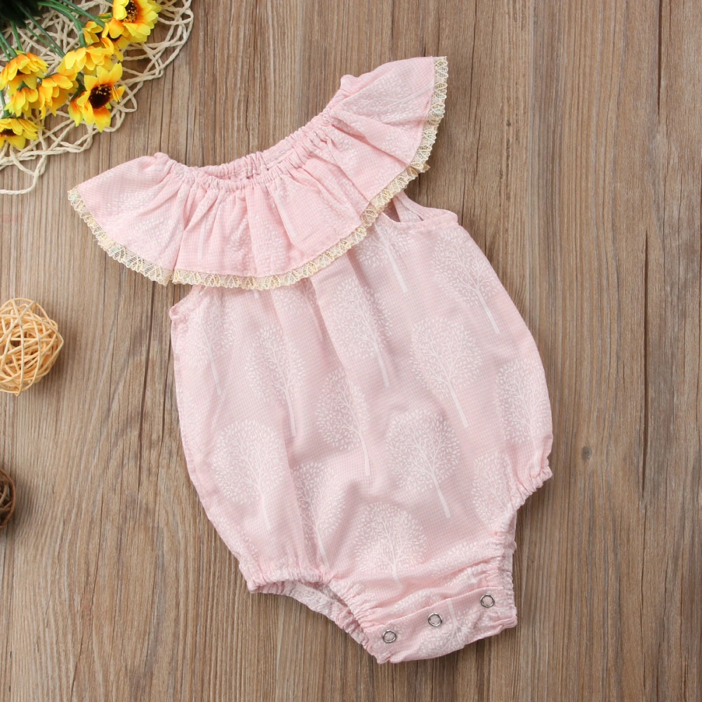 Newborn Baby Girls Summer Romper, Solid Color Sleeveless Jumpsuit with Lace