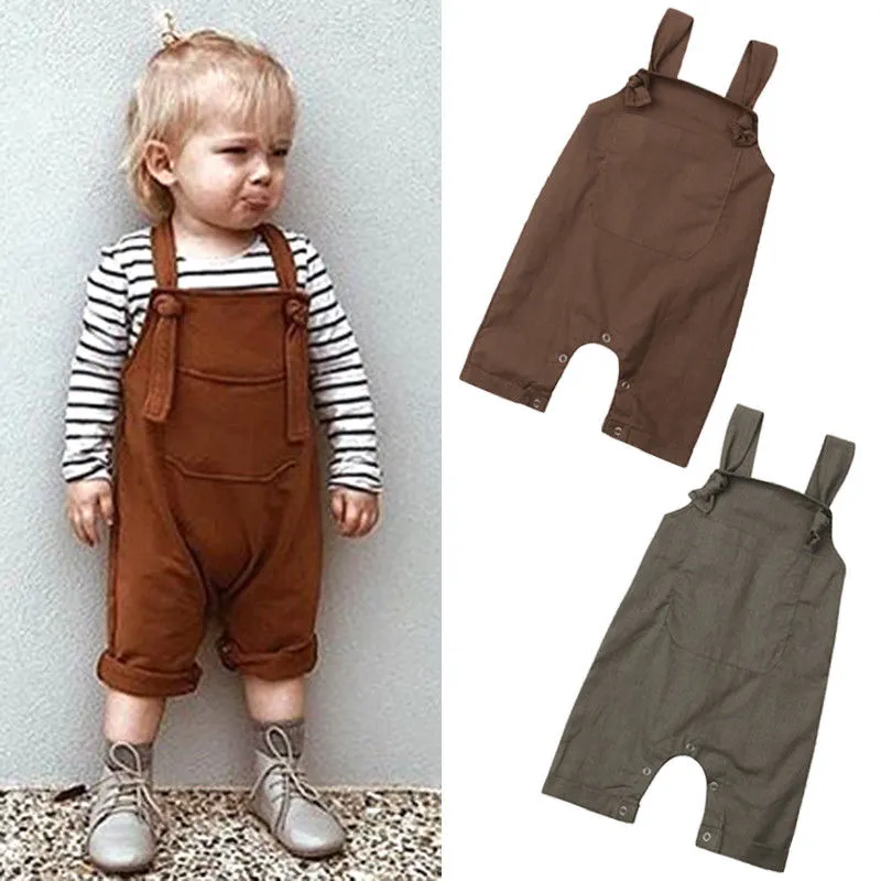 Baby Summer Romper, Solid Color Adjustable Suspender Straps Romper