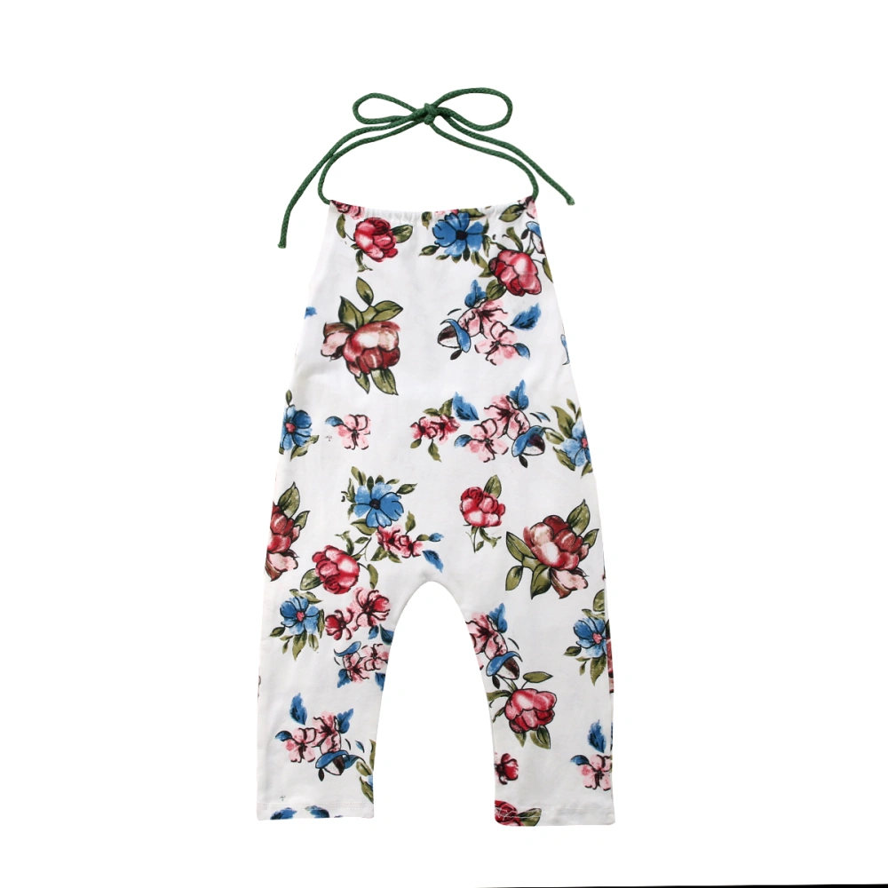 Newborn Girls Summer Romper, Floral Sleeveless Lace-Up Jumpsuit