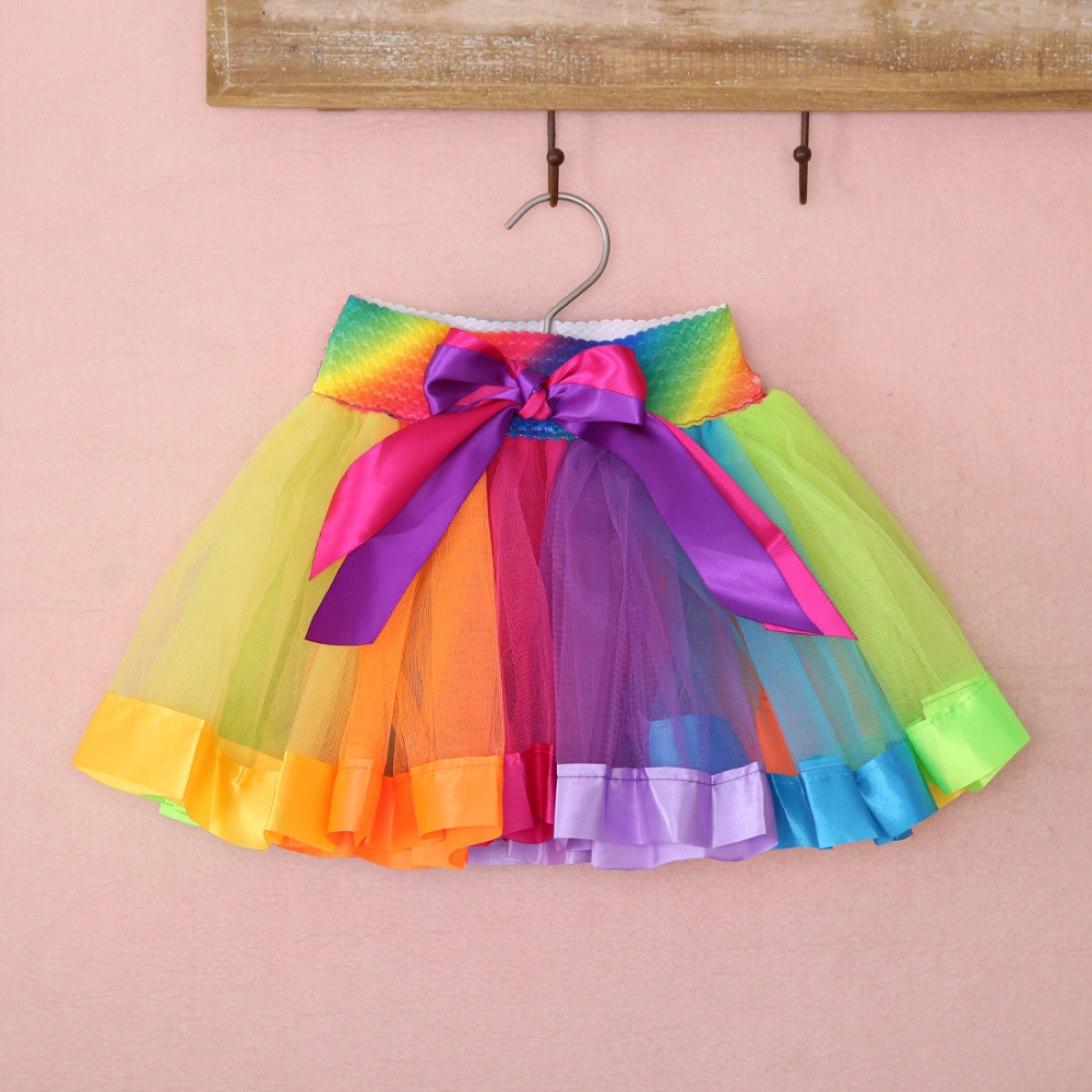 Girls Colorful Dancewear, Rainbow Mini Skirt, Ruffle Tiered Clubwear