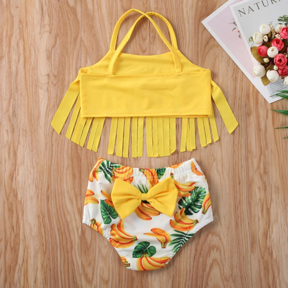 Summer Kids Swimwear Set, Summer Tassel Sleeveless Top+Banana Print Shorts