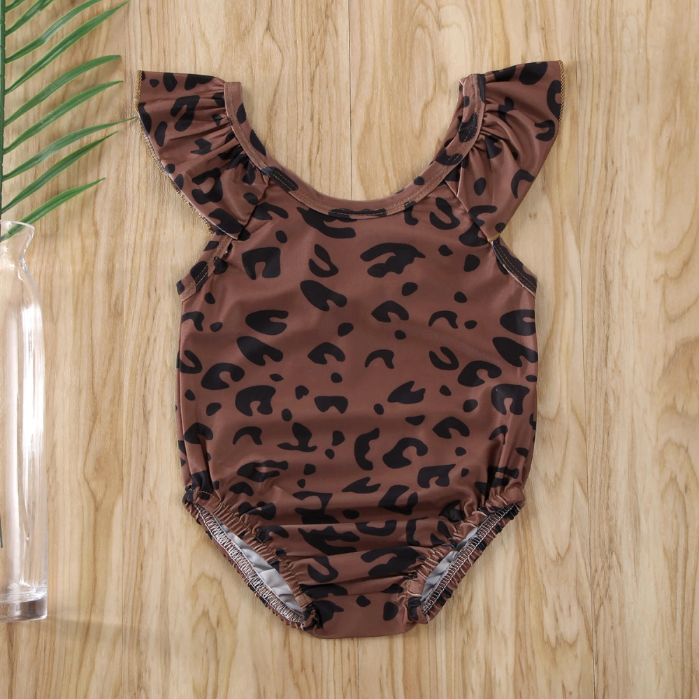 Girls' Swimwear Sleeveless Wide Sling Leopard Print Skin-Friendly Swimsuit