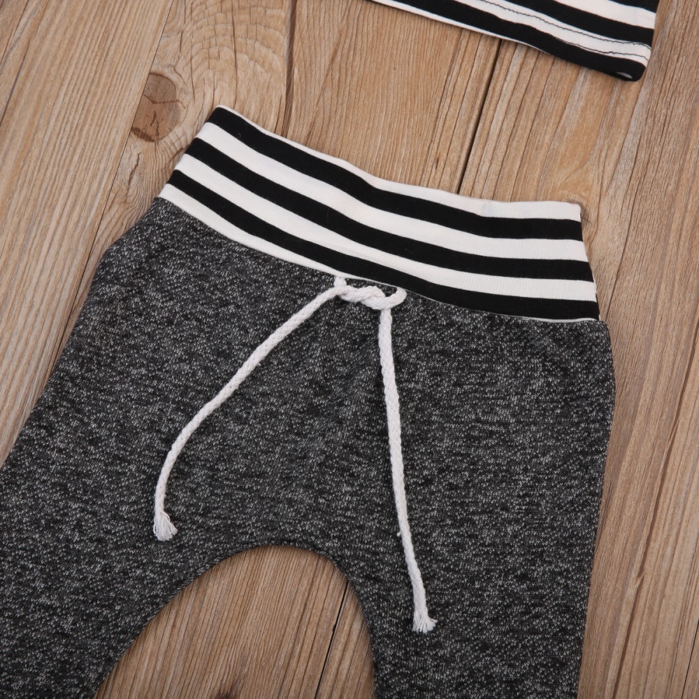 Baby 2PCS Set, Long Pants with Beanie Hat, Striped Pattern Straps Slim Bottom